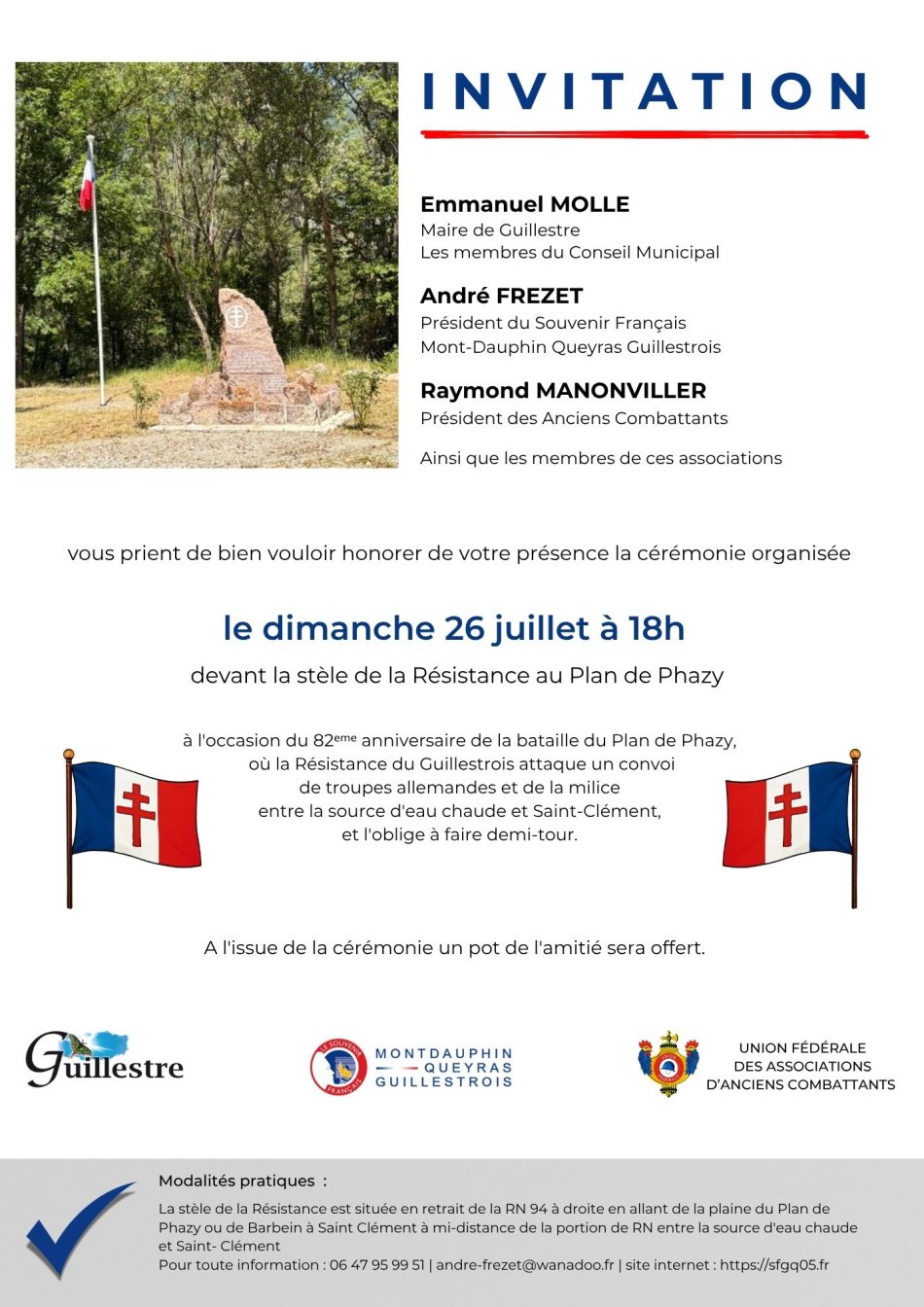 A l’occasion du 82ème anniversaire de la bataille du Plan de Phazy