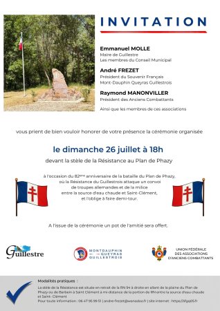A l’occasion du 82ème anniversaire de la bataille du Plan de Phazy